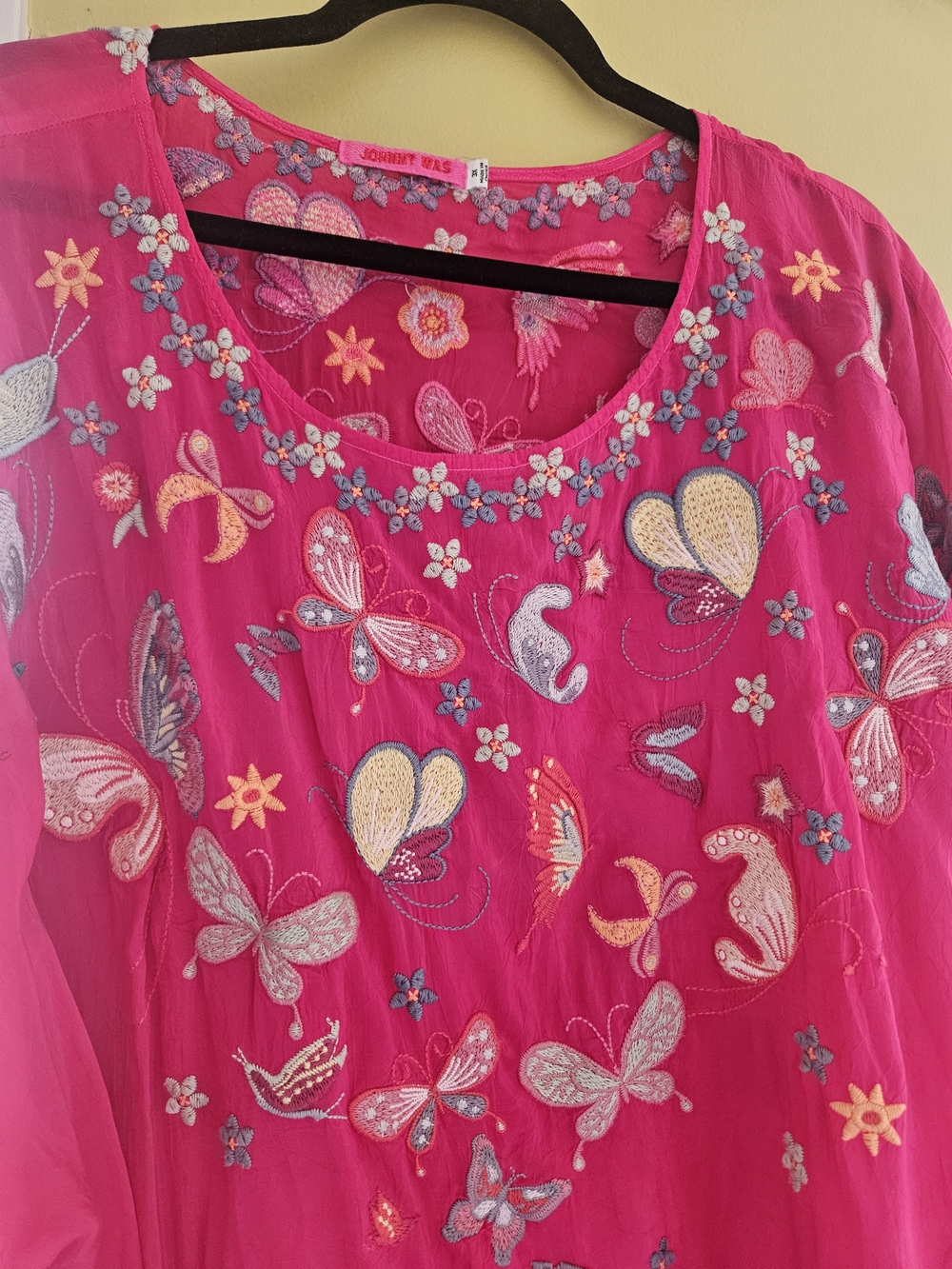 Johnny Was Hot Pink Embroidered Butterfly  Bellona Blouse Sz 3X - Picture 2 of 9